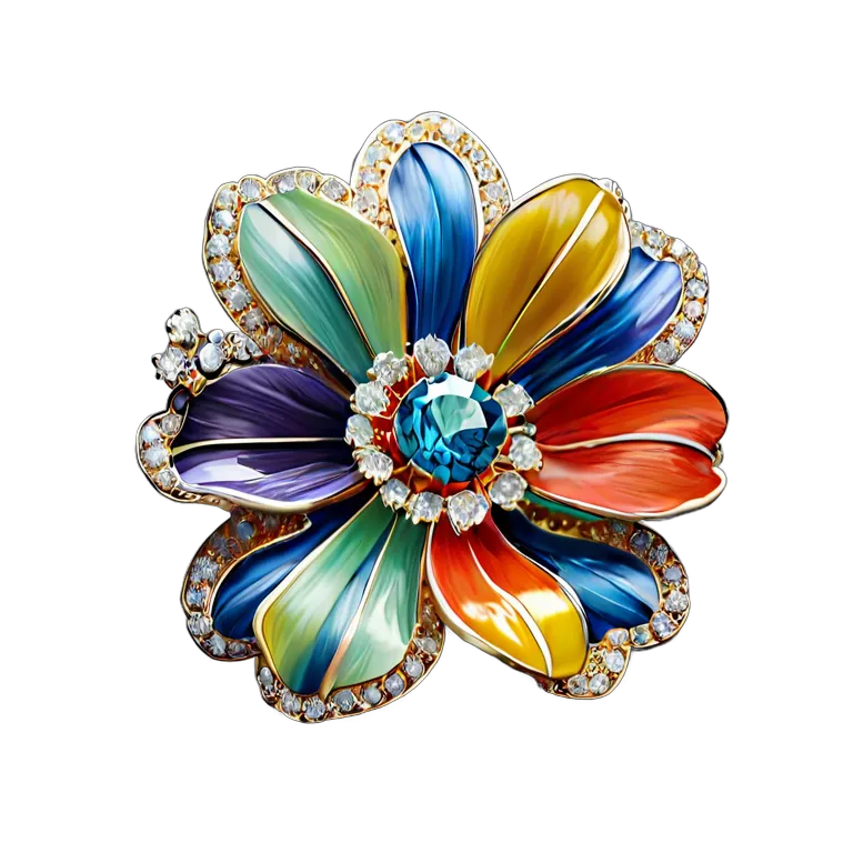 高級品 ジュエリー カラフルなエナメルフラワーブローチ 透過 PNG 画像 フリー素材 #8485