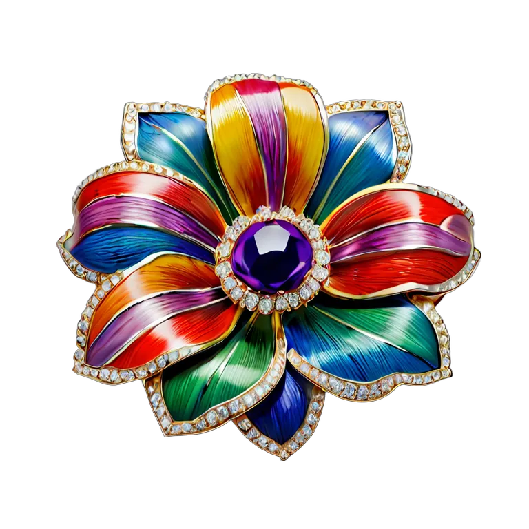高級品 ジュエリー カラフルなエナメルフラワーブローチ 透過 PNG 画像 フリー素材 #8486