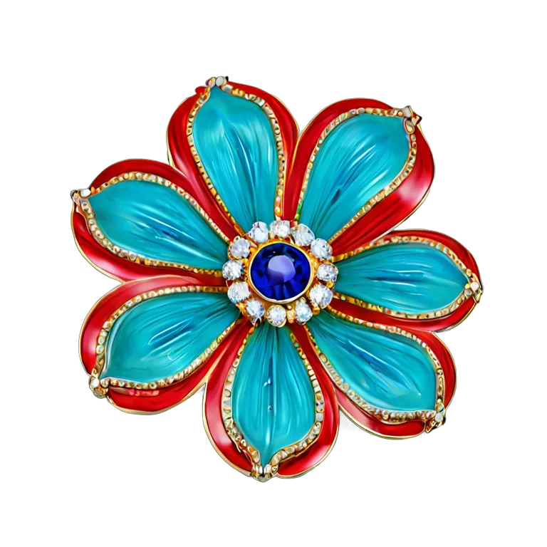 高級品 ジュエリー カラフルなエナメルフラワーブローチ 透過 PNG 画像 フリー素材 #8487