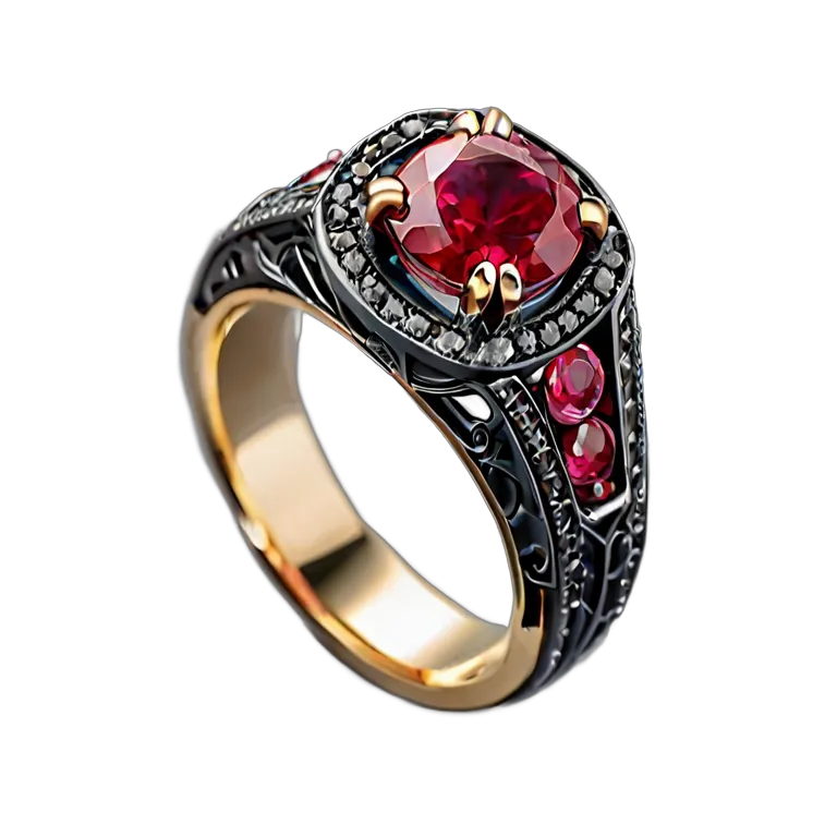 高級品 ジュエリー 手鍛造の鉄とルビーのリング 透過 PNG 画像 フリー素材 #8453