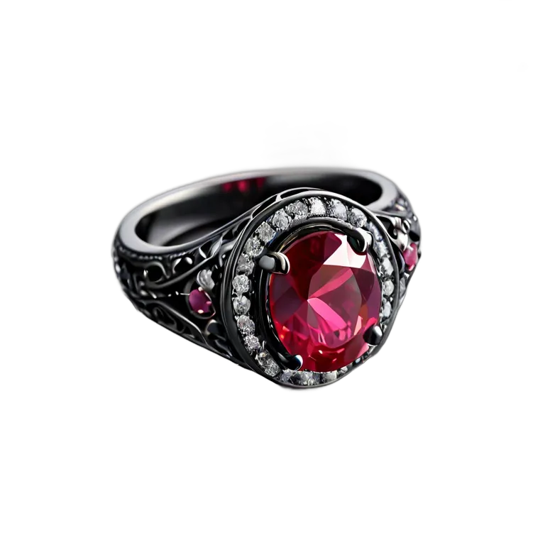 高級品 ジュエリー 手鍛造の鉄とルビーのリング 透過 PNG 画像 フリー素材 #8454