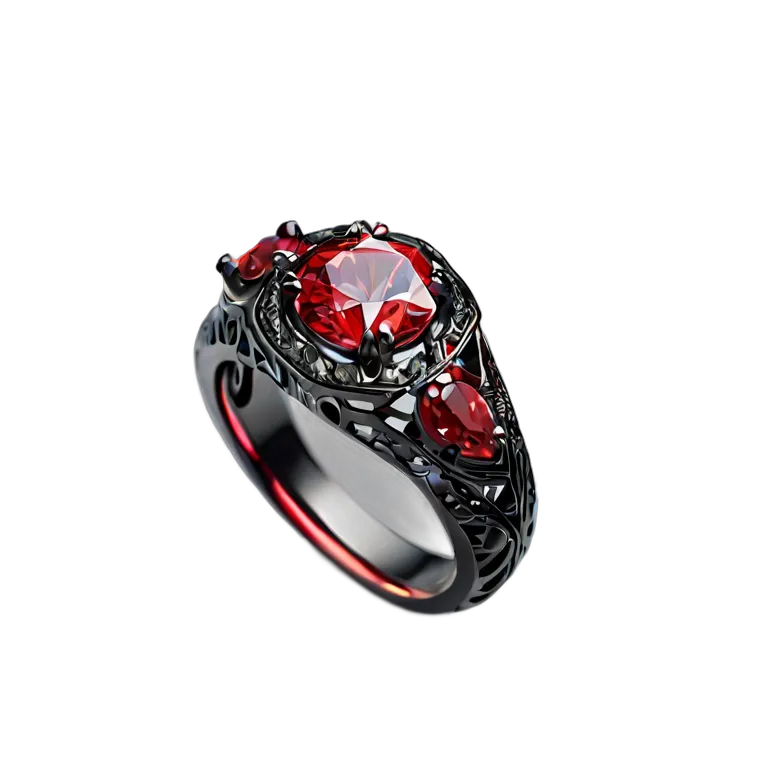 高級品 ジュエリー 手鍛造の鉄とルビーのリング 透過 PNG 画像 フリー素材 #8455