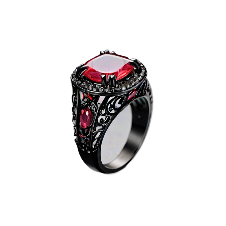 高級品 ジュエリー 手鍛造の鉄とルビーのリング 透過 PNG 画像 フリー素材 #8456