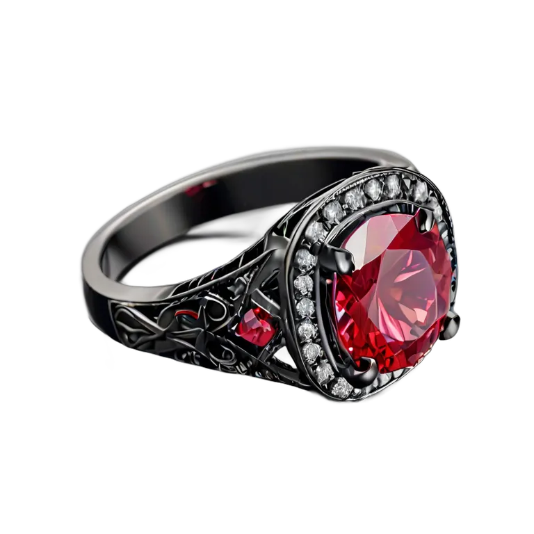 高級品 ジュエリー 手鍛造の鉄とルビーのリング 透過 PNG 画像 フリー素材 #8458