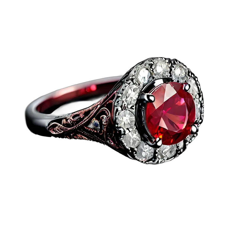 高級品 ジュエリー 手鍛造の鉄とルビーのリング 透過 PNG 画像 フリー素材 #8467