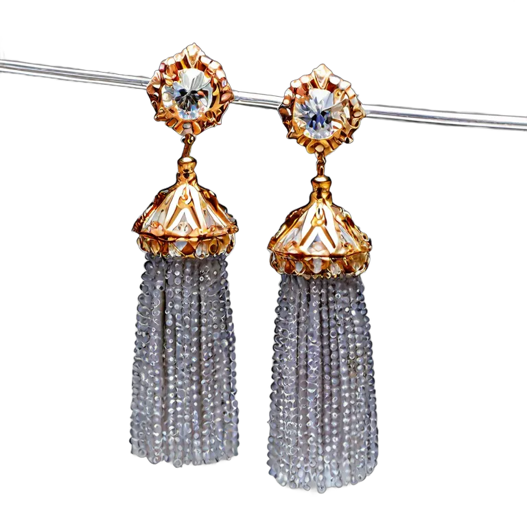 高級品 ジュエリー シルクと宝石のタッセルイヤリング 透過 PNG 画像 フリー素材 #8400