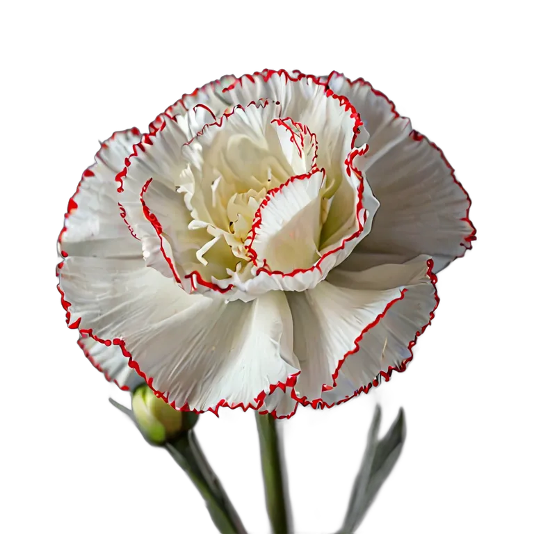 植物 花 赤い縁取りの白いカーネーション1本 透過 PNG 画像 フリー素材 #18919