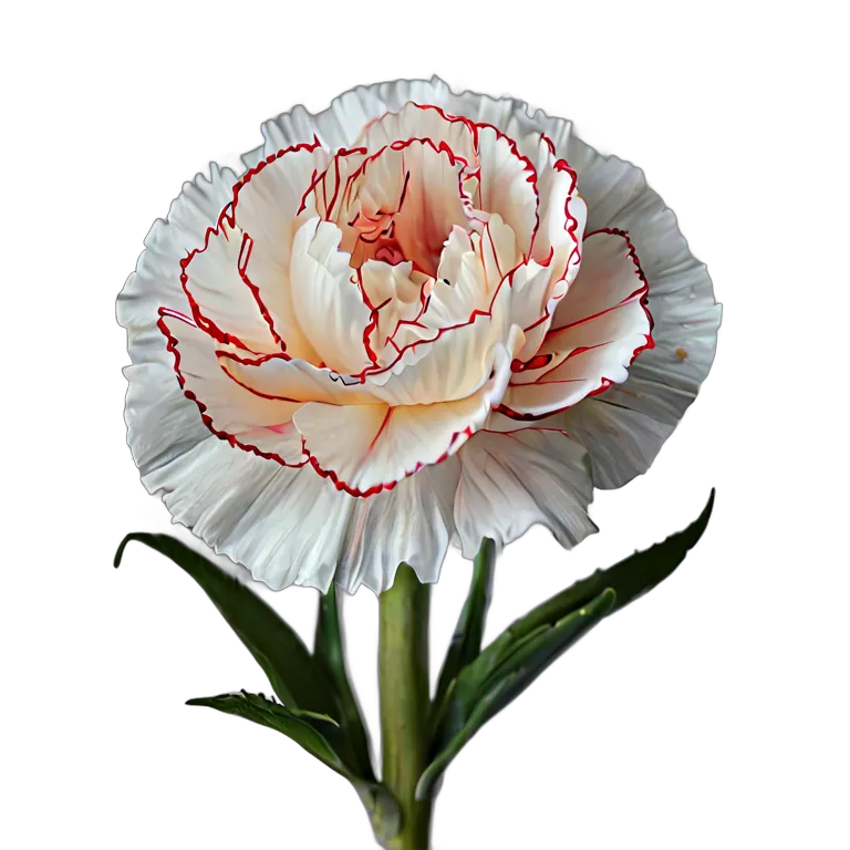 植物 花 赤い縁取りの白いカーネーション1本 透過 PNG 画像 フリー素材 #18920